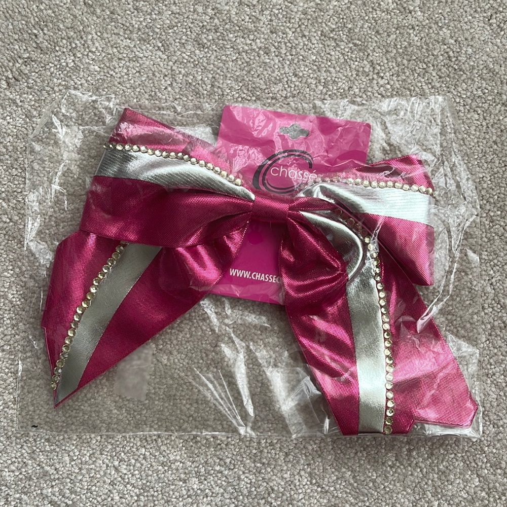 New Pink Silver Sparkly Rhinestoned Cheer Bow